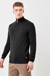 Хлопковый свитер премиум-класса на молнии Next, черный
