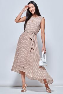 Коричневое платье-макси из шифона со складками и неровным подолом Jolie Moi, коричневый