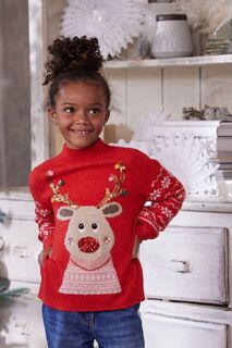 Детский свитер с пайетками Рождественские олени Next, красный