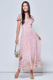 Розовое сетчатое платье макси с зеркальным цветочным узором Jolie Moi, розовый