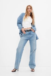 Свободные джинсы с завышенной талией из натурального хлопка в цвете 90-х Gap, синий