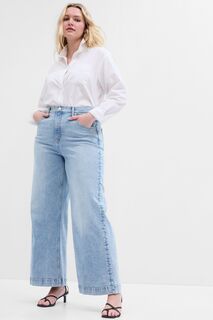 Укороченные джинсы с высокой талией широкими штанинами и технологией Washwell Gap, синий