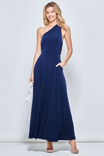 Синее трикотажное платье макси на одно плечо Jolie Moi, синий