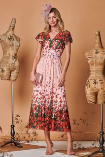 Розовое сетчатое платье макси с симметричным цветочным принтом Jolie Moi, розовый