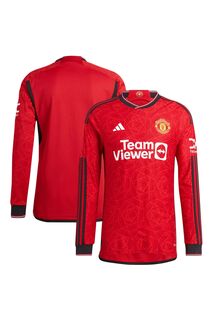Аутентичная домашняя футболка Manchester United с длинным рукавом 2023-24 adidas, красный
