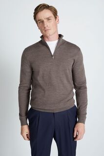 Коричневый свитер из шерсти мериноса на молнии MOSS, коричневый