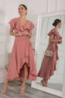 Розовое платье макси Vella с вырезом-конвертом и рюшами Jolie Moi, розовый