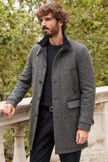 Пальто из смесовой шерсти с четырьмя карманами и широким воротником Next, серый