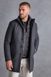 Фирменное пальто из итальянской шерсти с широким воротником и съемным жилетом Next, серый