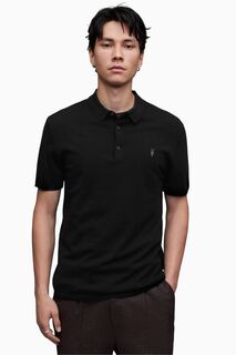 Рубашка-поло AllSaints Black Mode с длинными рукавами из шерсти мериноса All Saints, черный