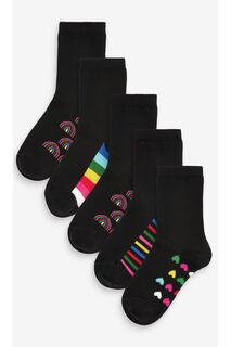 Набор из 5 пар школьных носков с высоким содержанием хлопка и профилированной подошвой Next, черный