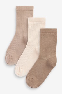 Комплект из 3 пар носков в рубчик с высоким содержанием хлопка Next, коричневый