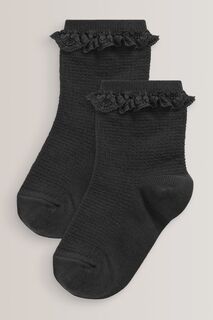 Комплект из 2 пар носков с рюшами до щиколотки с высоким содержанием хлопка Next, черный