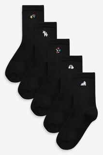 Комплект из 5 пар черных носков с высоким содержанием бамбука и вышитым мотивом единорога Next, черный