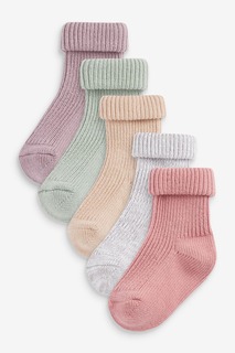 Комплект из 5 пар свернутых носков с высоким содержанием хлопка Розовый Зеленый Нейтральный Серый и Фиолетовый Next, фиолетовый