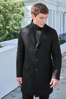 Саржевое пальто с высоким содержанием шерсти и смесовой шерсти Next, черный