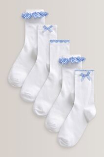 Комплект из 5 пар школьных носков с высоким содержанием хлопка и рисунком в клетку Виши Next, синий