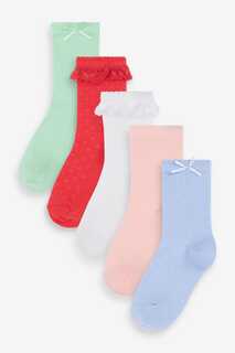 Комплект из 5 пар носков с рюшами до щиколотки с высоким содержанием хлопка Next, синий
