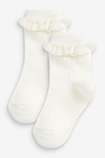 Комплект из 2 пар носков с рюшами до щиколотки с высоким содержанием хлопка Next, бежевый