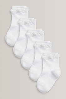 Комплект из 5 пар носков с рюшами до щиколотки с высоким содержанием хлопка Next, белый