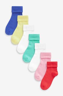 Набор из 7 пар высоких хлопковых носков в рулонах розового зеленого синего и белого цветов Next, синий