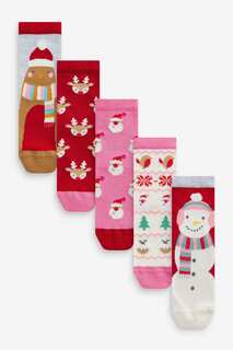 Набор из 5 пар носков до щиколотки Character с высоким содержанием хлопка и рождественскими мотивами Next, розовый