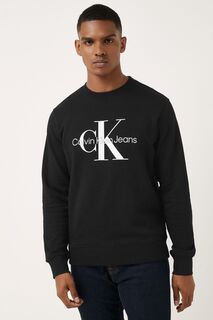 Черный свитшот с круглым вырезом и монограммой Calvin Klein, черный