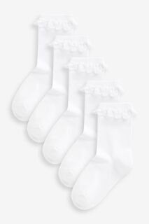 Набор из 5 пар школьных носков с мягкой подошвой из высокого содержания хлопка и рюшами Next, белый