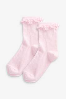 Комплект из 2 пар носков с рюшами до щиколотки с высоким содержанием хлопка Next, розовый