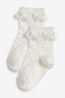 Комплект из 2 пар носков с рюшами и кружевом с высоким содержанием хлопка Next, белый