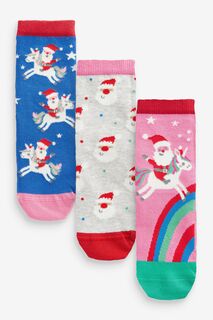Комплект из 3 пар высоких хлопковых носков с рождественским мотивом единорога Next, розовый