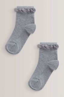 Комплект из 2 пар носков с рюшами до щиколотки с высоким содержанием хлопка Next, серый