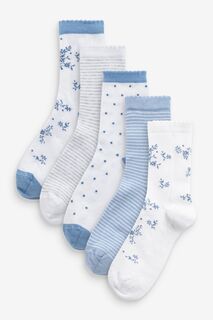 Комплект из 5 пар хлопковых носков с цветочным мотивом Next, синий