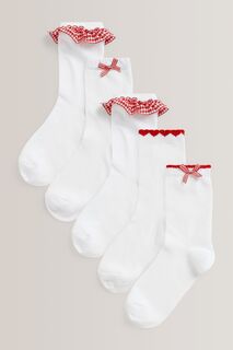 Комплект из 5 пар школьных носков с высоким содержанием хлопка и рисунком в клетку Виши Next, красный
