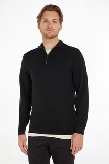 Черный свитер из шерсти мериноса на молнии на 1/4 Calvin Klein, черный