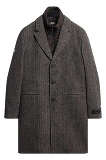 Шерстяное городское пальто 6 в 1 с узором елочка Superdry, серый