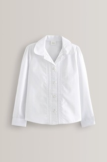 Школьная блузка с длинными рукавами и кружевной отделкой Next, белый