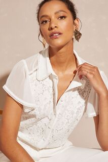 Рубашка из прозрачного кружева с расклешенными рукавами и застежкой на пуговицы Love &amp; Roses, белый