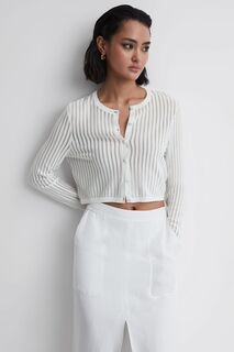 Укороченная блузка с длинными рукавами в полоску Reiss, белый