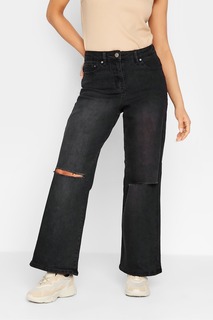 Эластичные джинсы с широкими штанинами и рваными краями PixieGirl Petite, черный