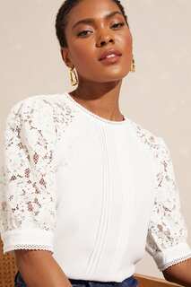 Блузка с короткими рукавами кружевной отделкой и бантиком сзади Love &amp; Roses, белый