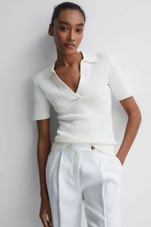 Devin трикотажная блузка с воротником и V-образным вырезом Reiss, белый
