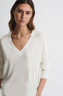 Блуза Clarice с V-образным вырезом из шерсти мериноса Reiss, белый