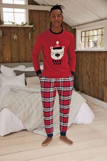 Мужские одинаковые семейные рождественские пижамы с клетчатым узором и мотивом плюшевого мишки Next, красный