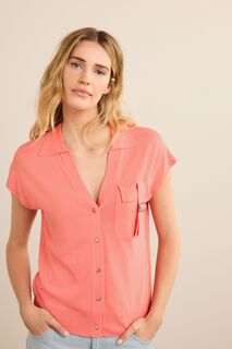 Трикотажная рубашка в деловом стиле с короткими рукавами и карманом Next, розовый