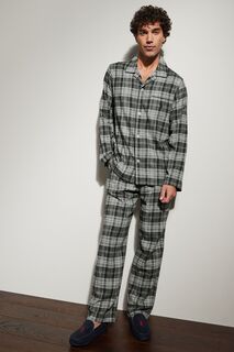 Пижама с длинными рукавами ярким клетчатым узором и логотипом Polo Ralph Lauren, серый