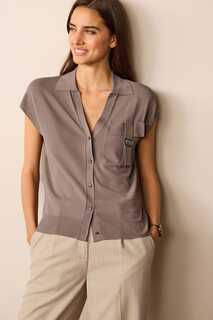 Трикотажная рубашка в деловом стиле с короткими рукавами и карманом Next, коричневый