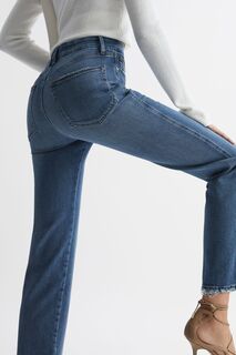 Прямые джинсы Reiss с потертостями Good American, синий