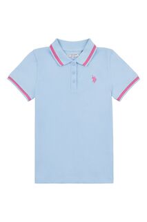Синяя рубашка-поло для девочек с короткими рукавами U.S. Polo Assn, синий