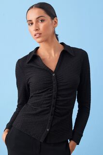 Текстурированная рубашка с длинными рукавами V-образным вырезом и присборенной передней частью Next, черный